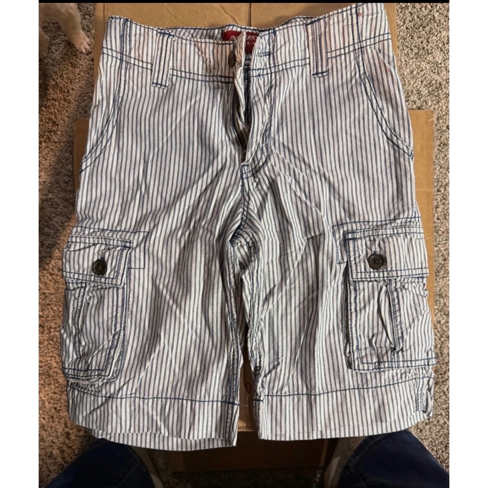 Arizona Jean Co Boys Blue White Striped Cargo Shorts Size 10 Regular Adjustable